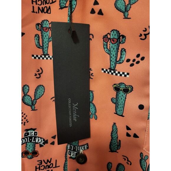 Mcedar Button Up Short Sleeve Shirt - Pink Cactus "Don't Be A P..." - Picture 4 of 6